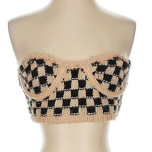 For Love And Lemons Black and Tan Checkered Crop Top